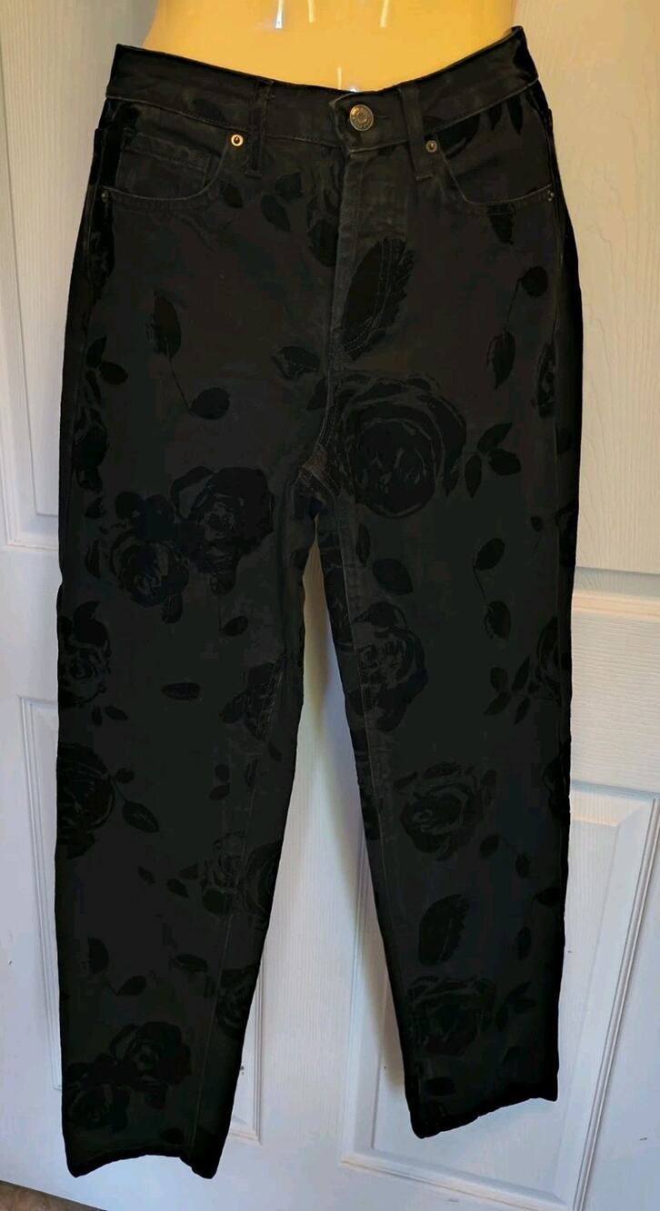 Wild Fable Women's High-Rise Straight Black Dark Wash Floral Jeans XXS size 00